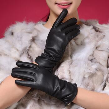 韩版潮时尚春秋冬季新款冬天可爱皮女式长款女士皮手套女 小号 (8#)